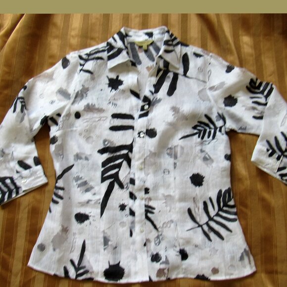 Kerry Brooke Button Up Blouse, Size M, White/black - Picture 2 of 4